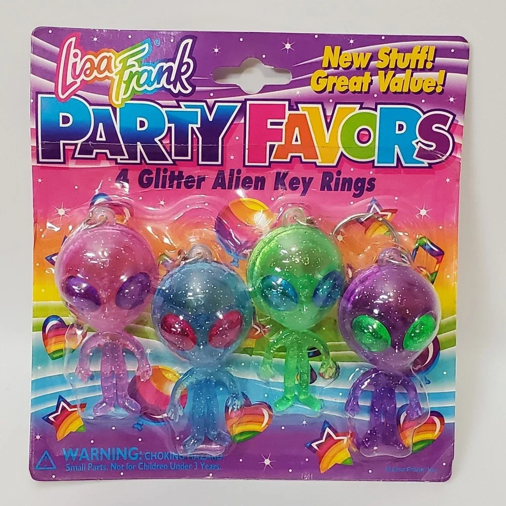 Vintage Lisa Frank Glitter Alien Key Rings New Old Stock Unopened Party Favors